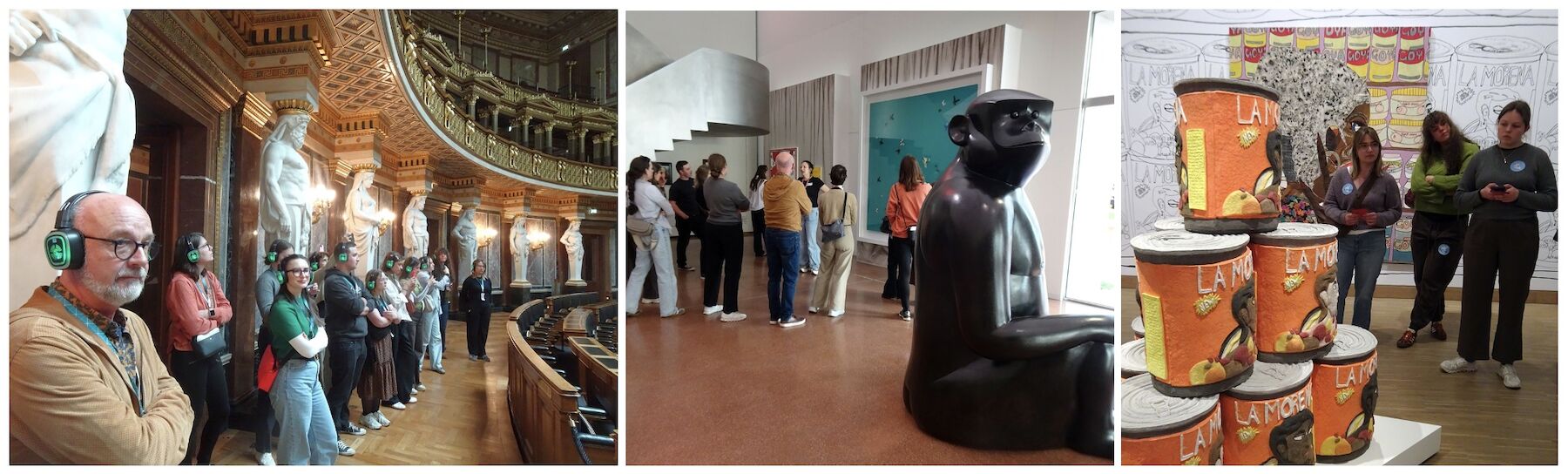 Dreiteiliges Bild: Studierende und Lehrende in Ausstellungen