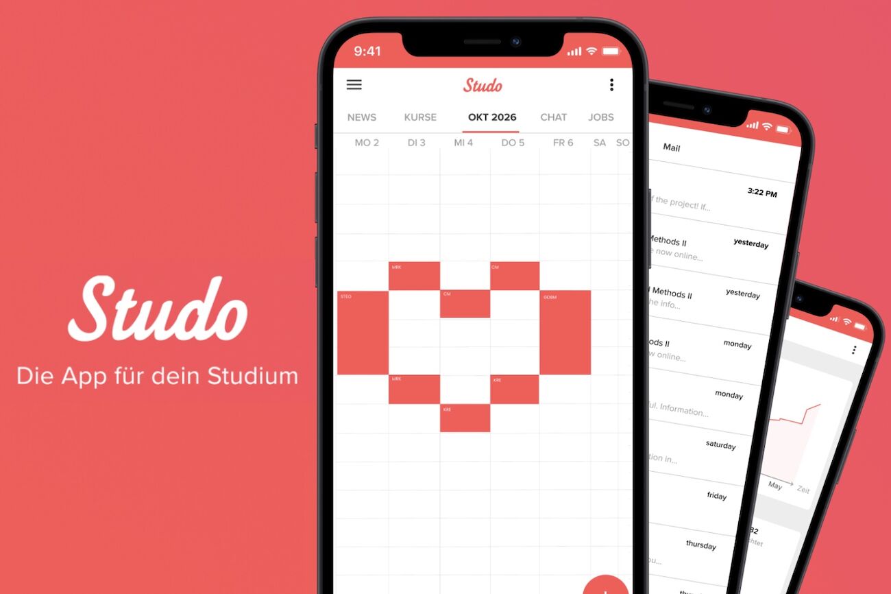 Dekorativbild: Handys mit der geöffneten App Studo Campus App