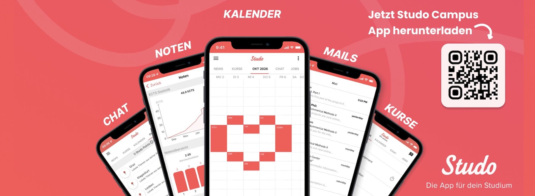Dekorativbild: Handys mit der geöffneten App Studo Campus App