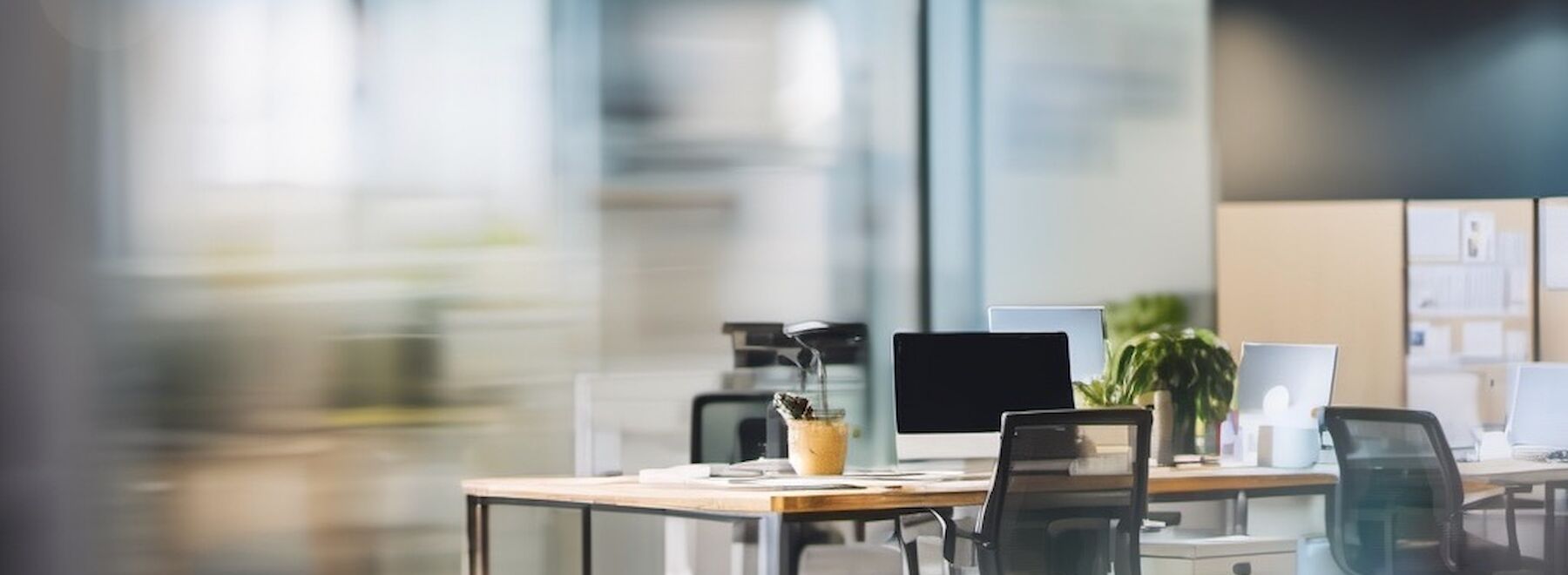 Dekorativbild: Ansicht eines Büros mit einem Schreibtisch und Sesseln