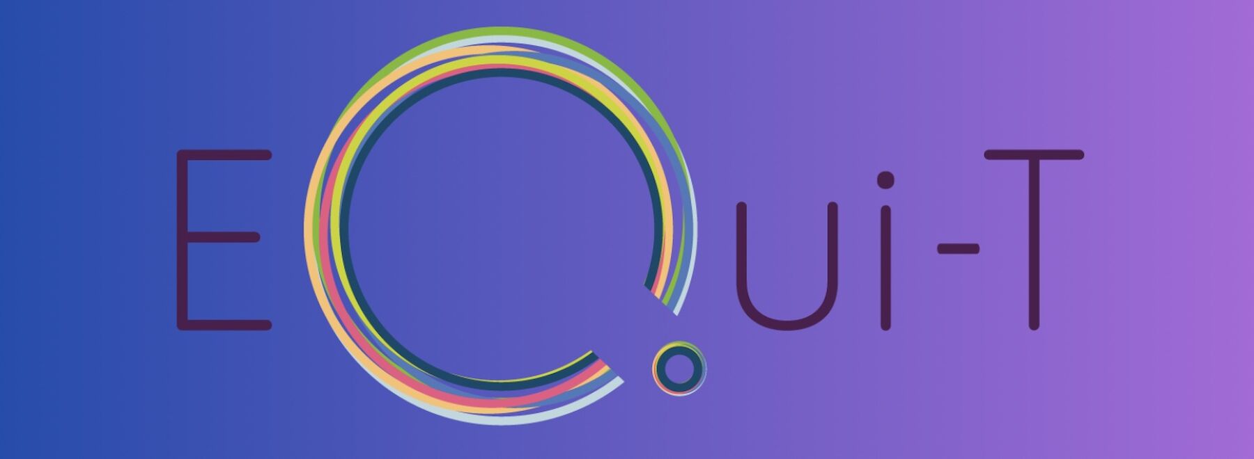 Textlogo EQui-T auf einem blau-violetten Farbverlauf mit einem bunten runden Q.