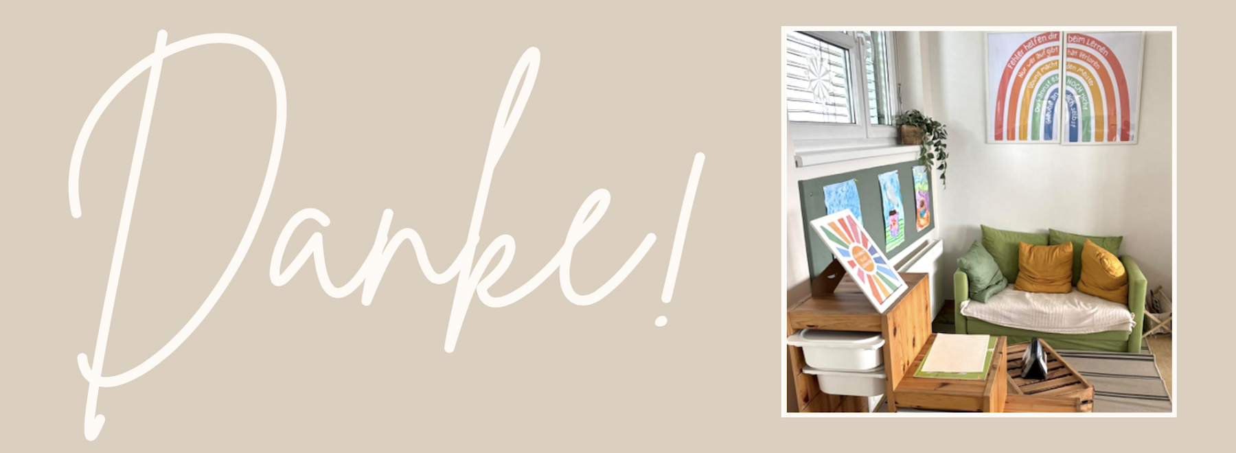 Dekorativbild: Klassenzimmer mit dem Schriftzug "Danke"