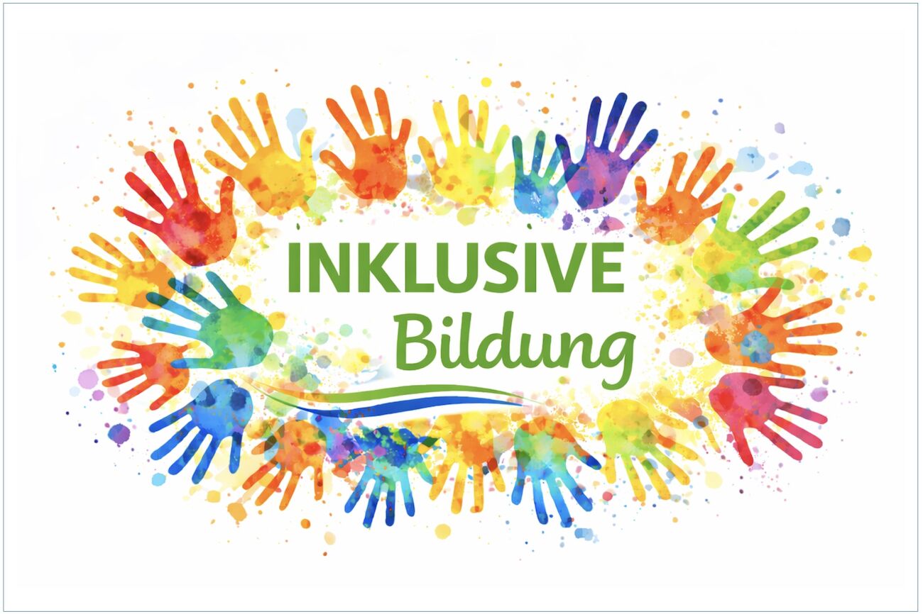 Dekorativbild für inklusive Bildung mit vielen bunten Händen